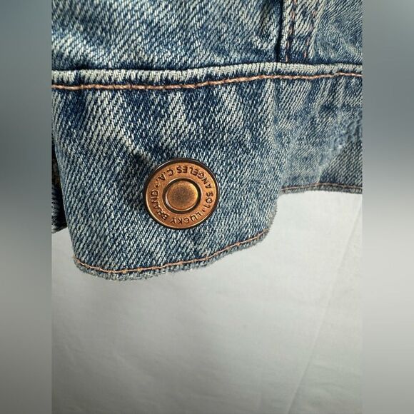 Lucky Brand Heavy Distressed The Tomboy Trucker Denim Jacket XS - Picture 12 of 12